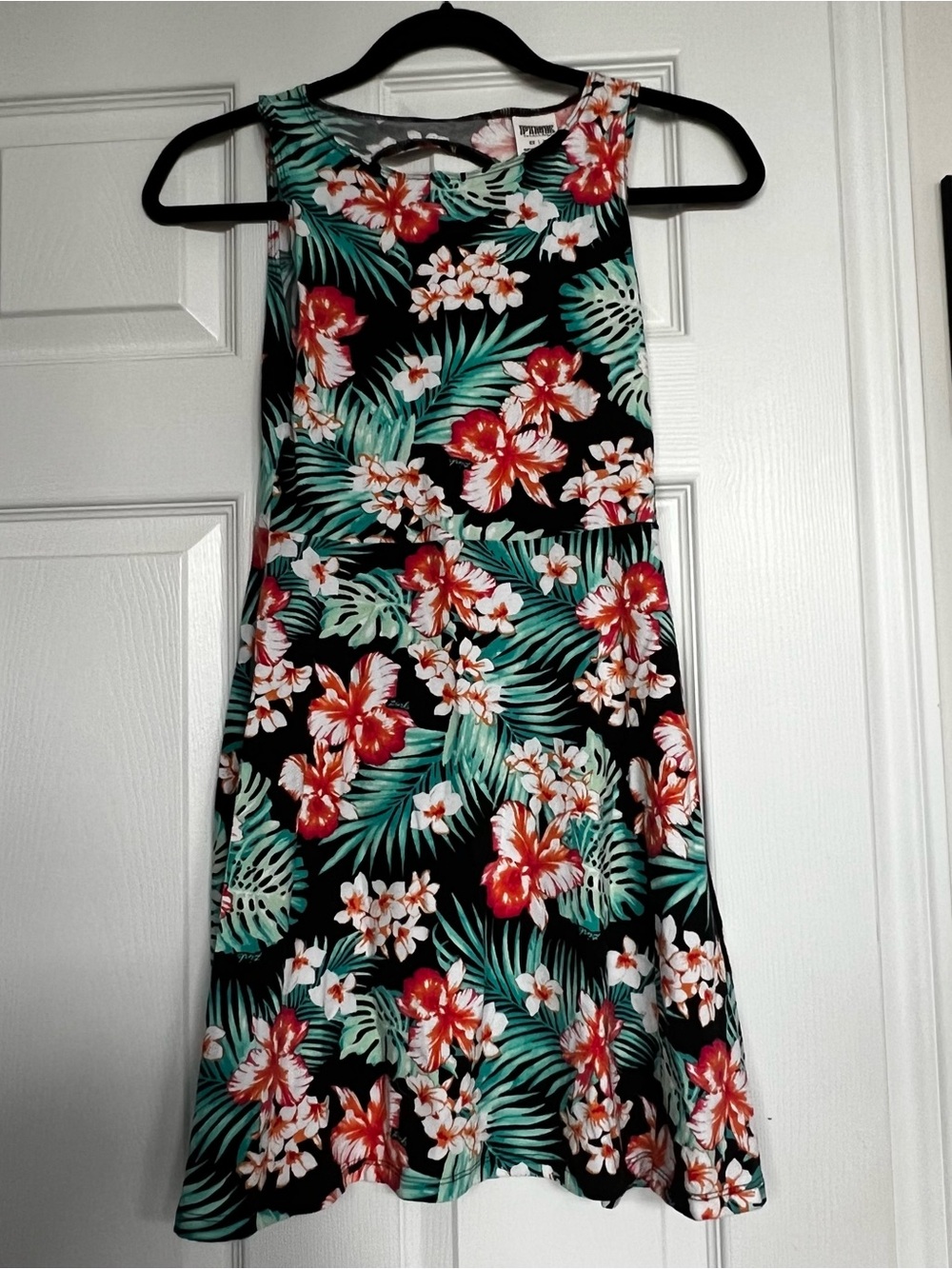 PINK Black Skater Skirt with Red & Green Tropical Print